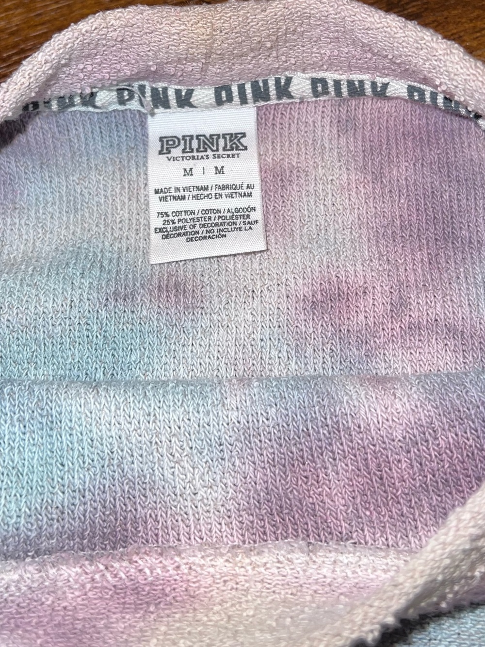 PINK Victoria's Secret Pastel Tie Dye Pullover Crewneck Terry Cloth Y2K Size M - Picture 7 of 7